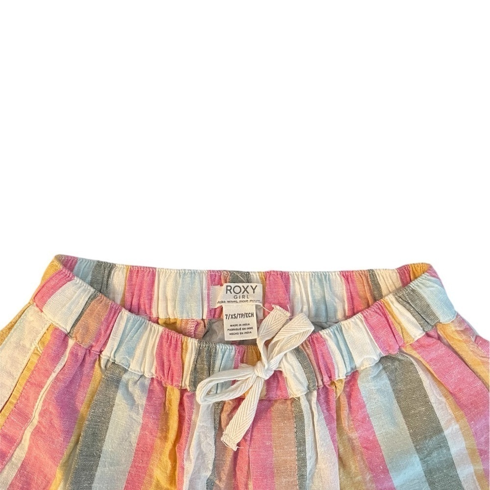 Roxy Striped Shorts Girls 7 XS Cotton Linen Elastic Waist Multicolor - Picture 5 of 11